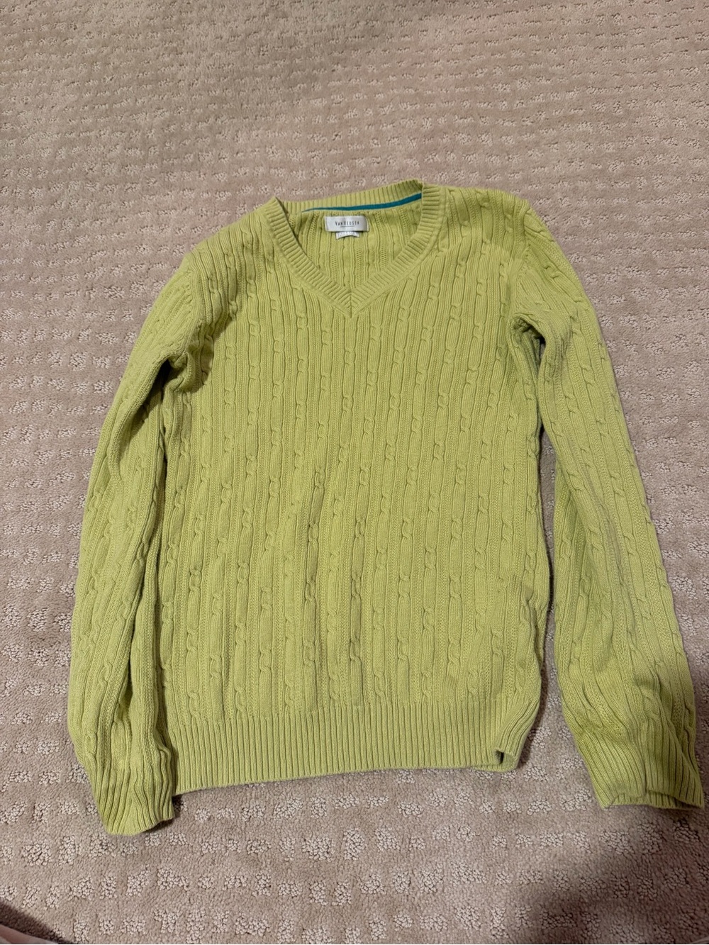 Van Heusen Men's Lime Green Cable‑Knit V-Neck Sweater